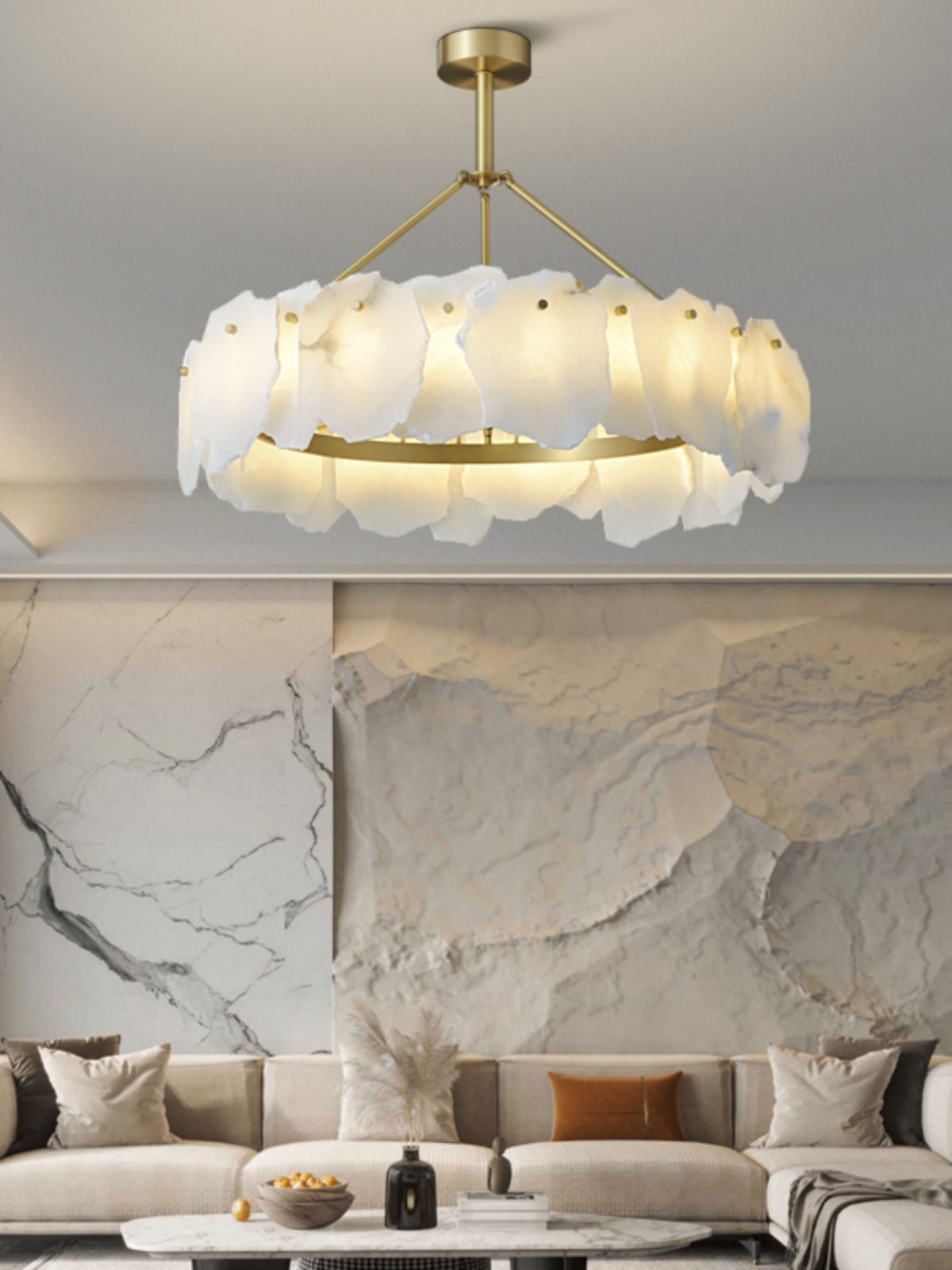 Burton Alabaster Chandelier - Postmodern Brass & Natural Stone LED Luxury Light