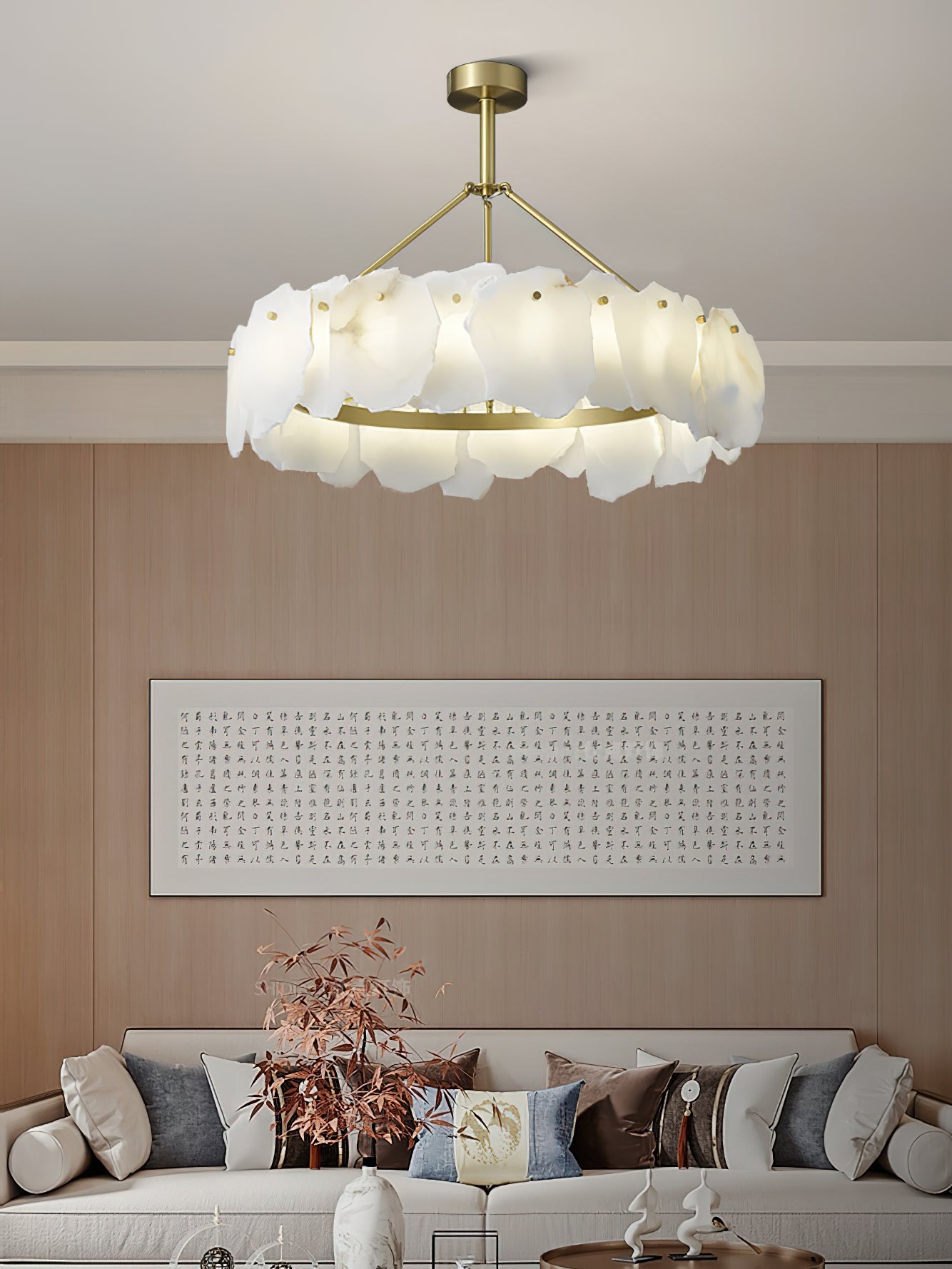 Burton Alabaster Chandelier - Postmodern Brass & Natural Stone LED Luxury Light