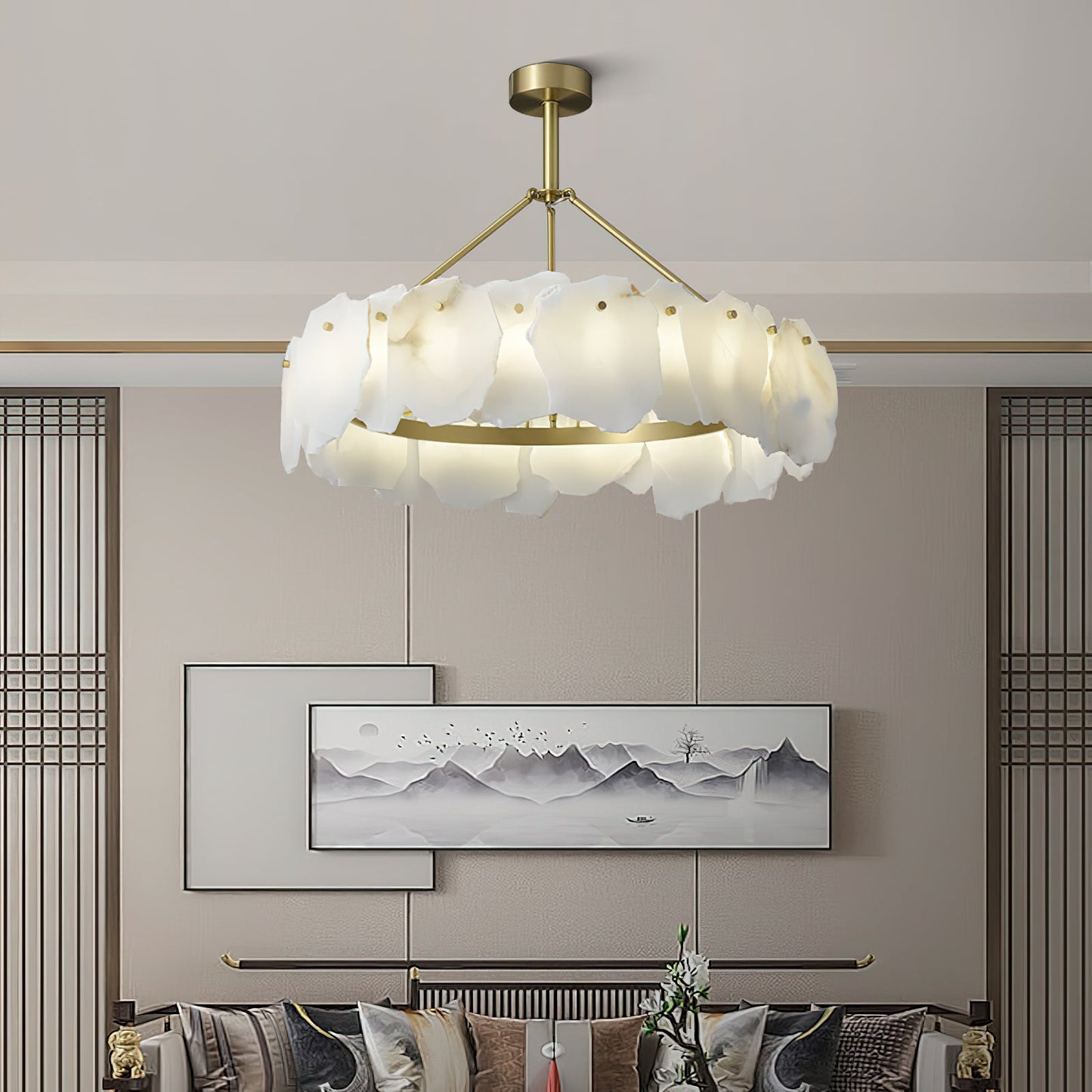 Burton Alabaster Chandelier - Postmodern Brass & Natural Stone LED Luxury Light