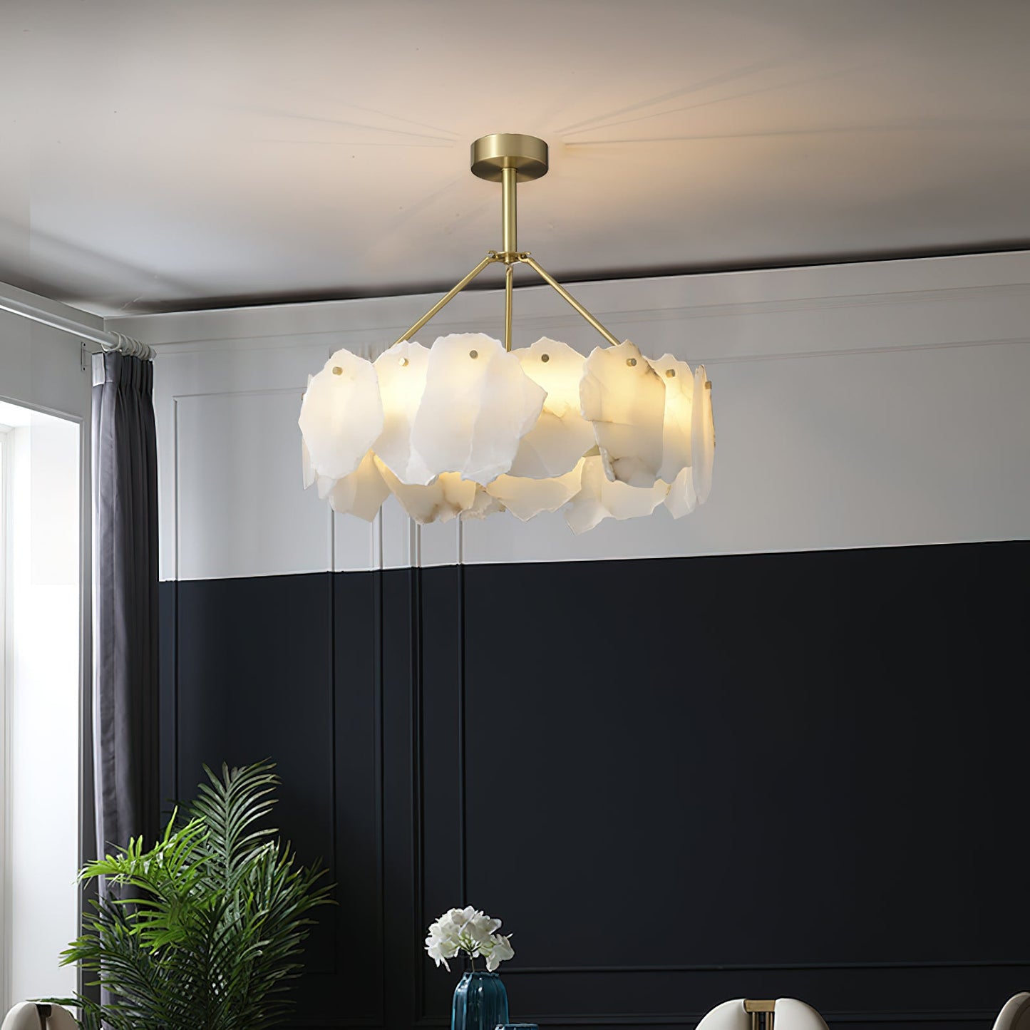 Burton Alabaster Chandelier - Postmodern Brass & Natural Stone LED Luxury Light