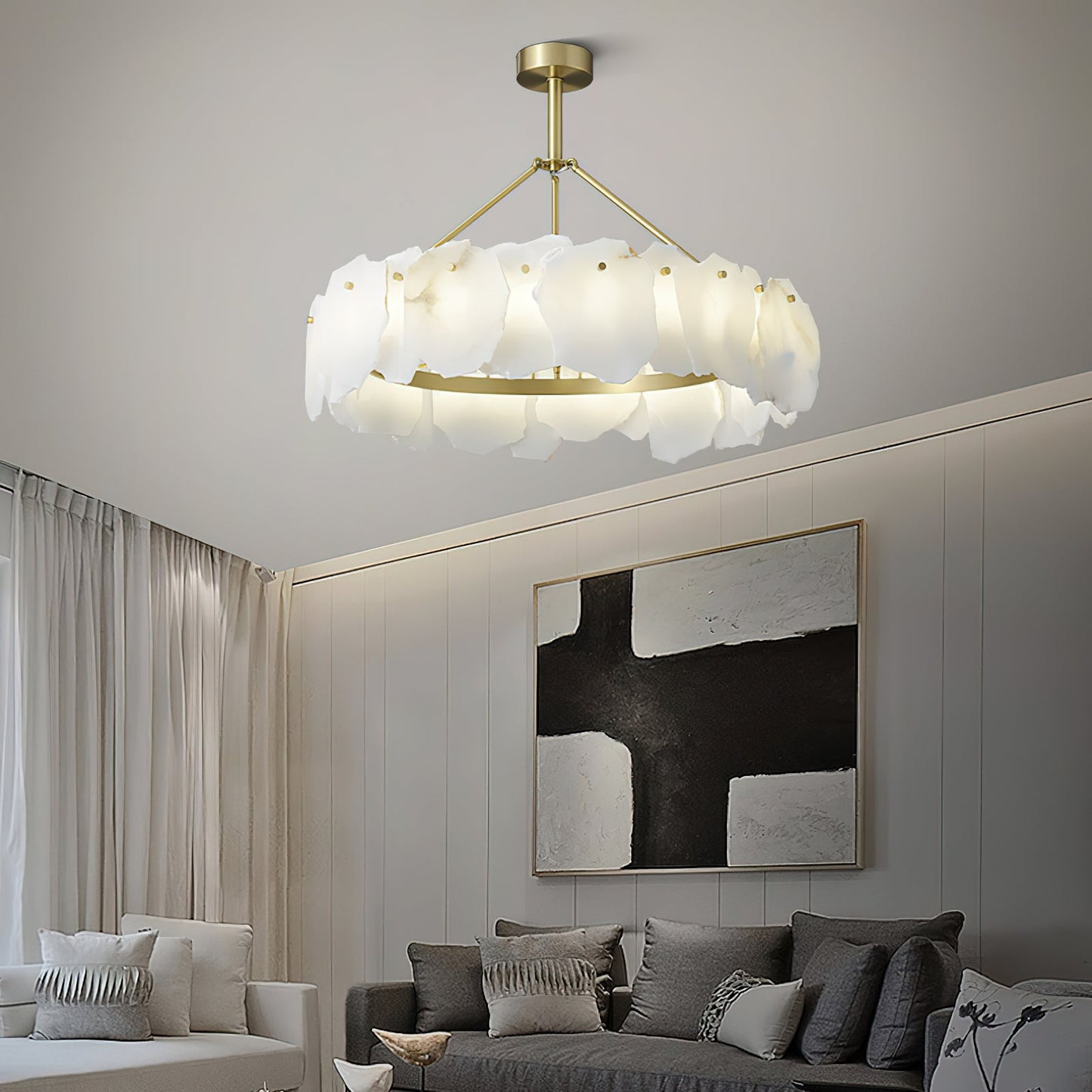 Burton Alabaster Chandelier - Postmodern Brass & Natural Stone LED Luxury Light