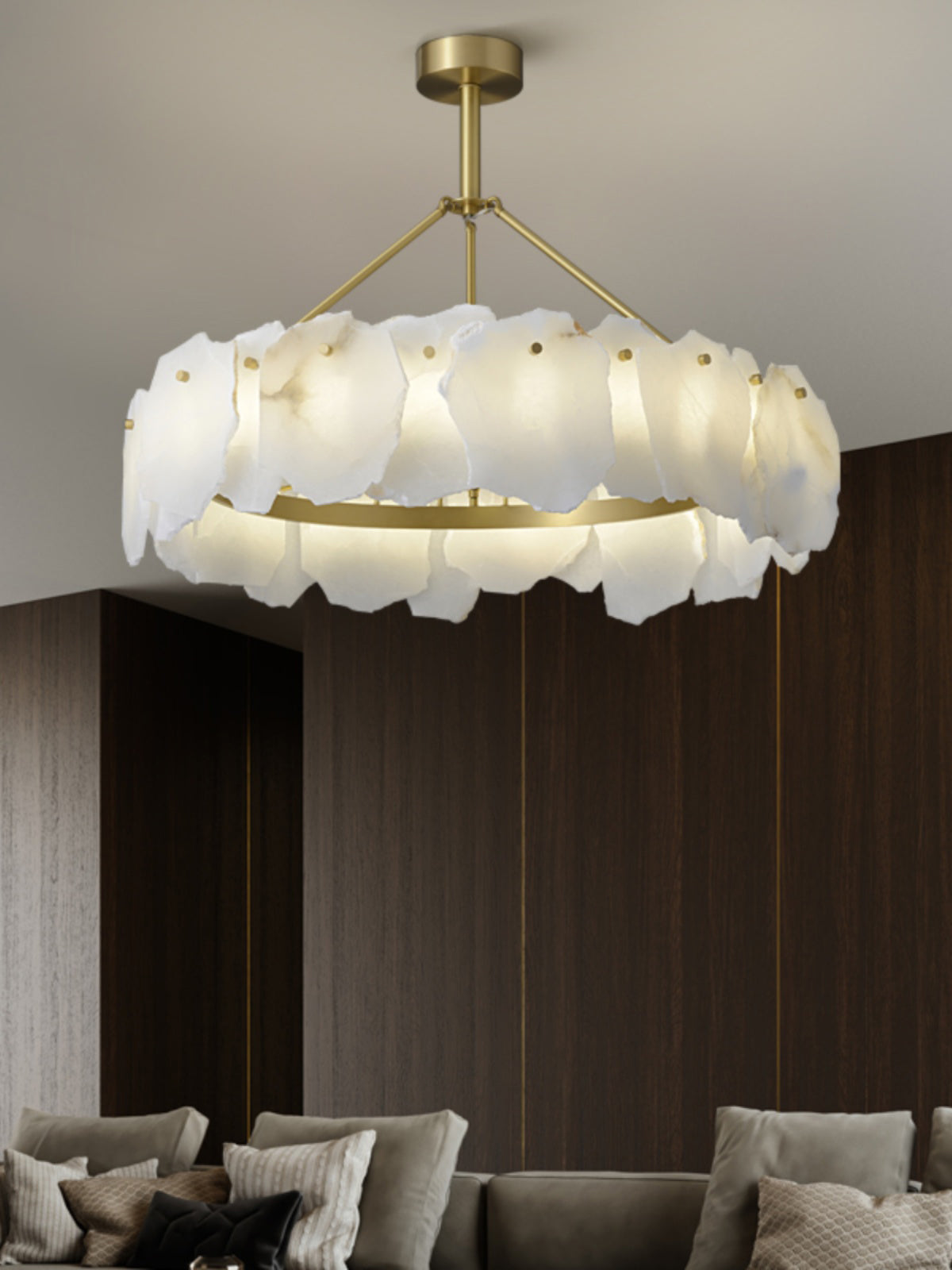 Burton Alabaster Chandelier - Postmodern Brass & Natural Stone LED Luxury Light