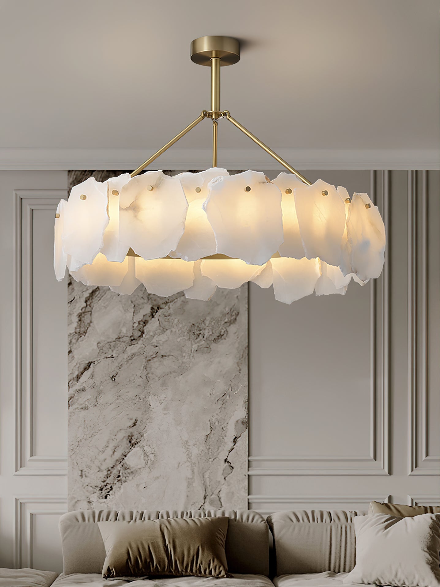 Burton Alabaster Chandelier - Postmodern Brass & Natural Stone LED Luxury Light