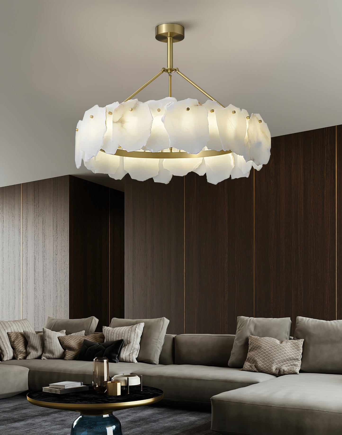Burton Alabaster Chandelier - Postmodern Brass & Natural Stone LED Luxury Light