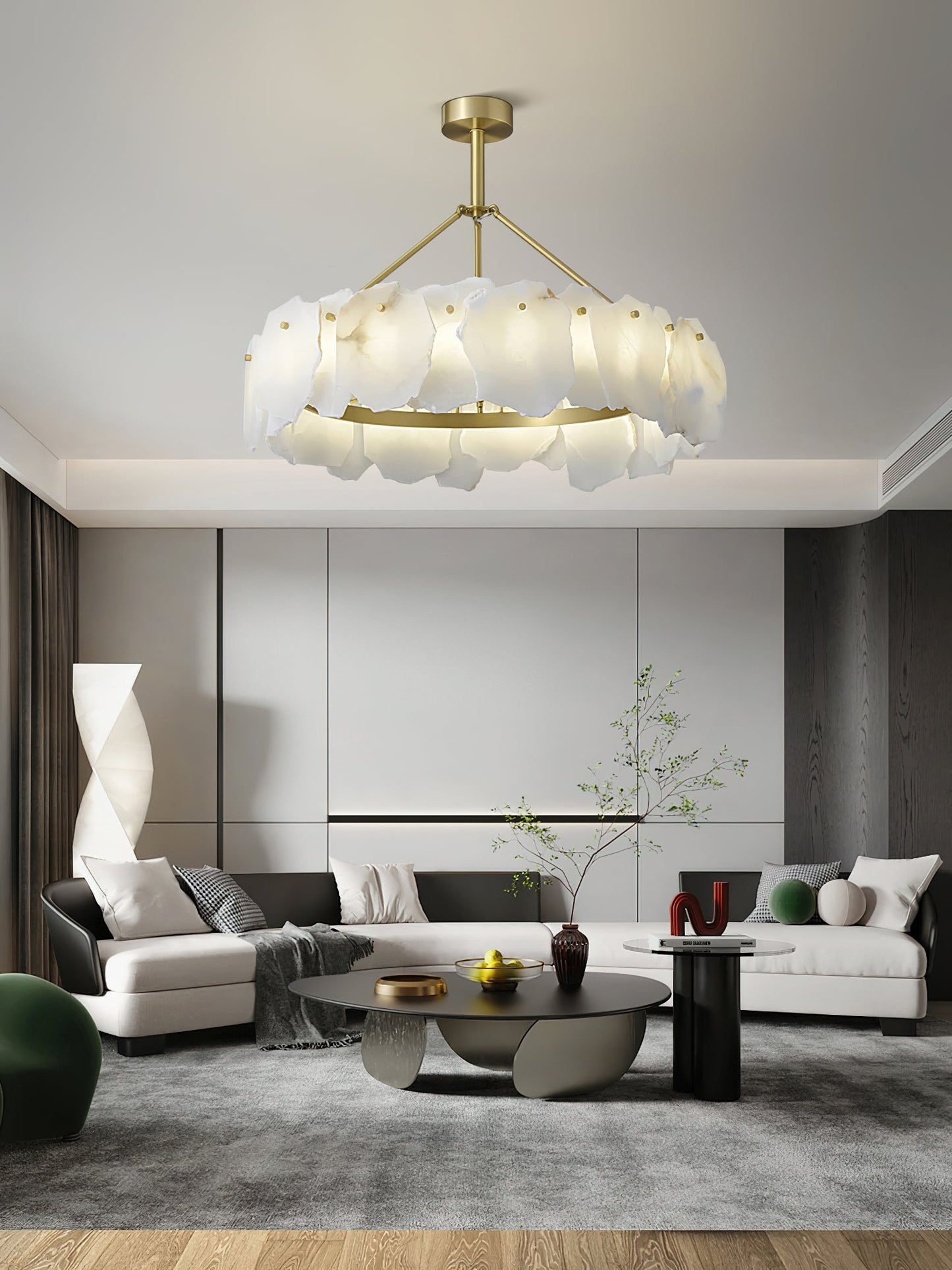 Burton Alabaster Chandelier - Postmodern Brass & Natural Stone LED Luxury Light