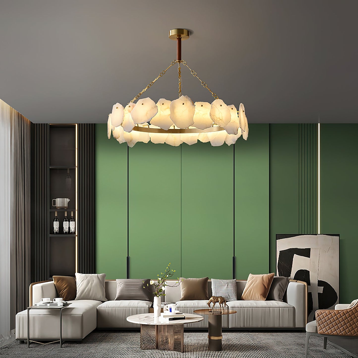 Burton Marble Round Chandelier - Luxury Natural Stone & Brass LED Pendant