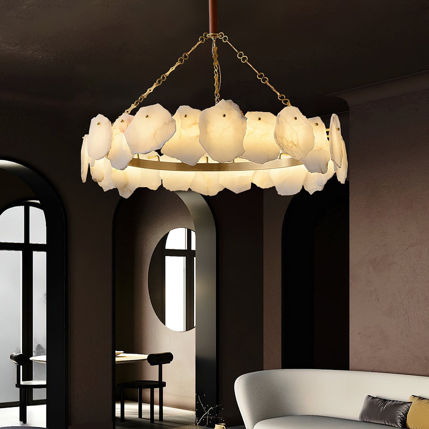 Burton Marble Round Chandelier - Luxury Natural Stone & Brass LED Pendant