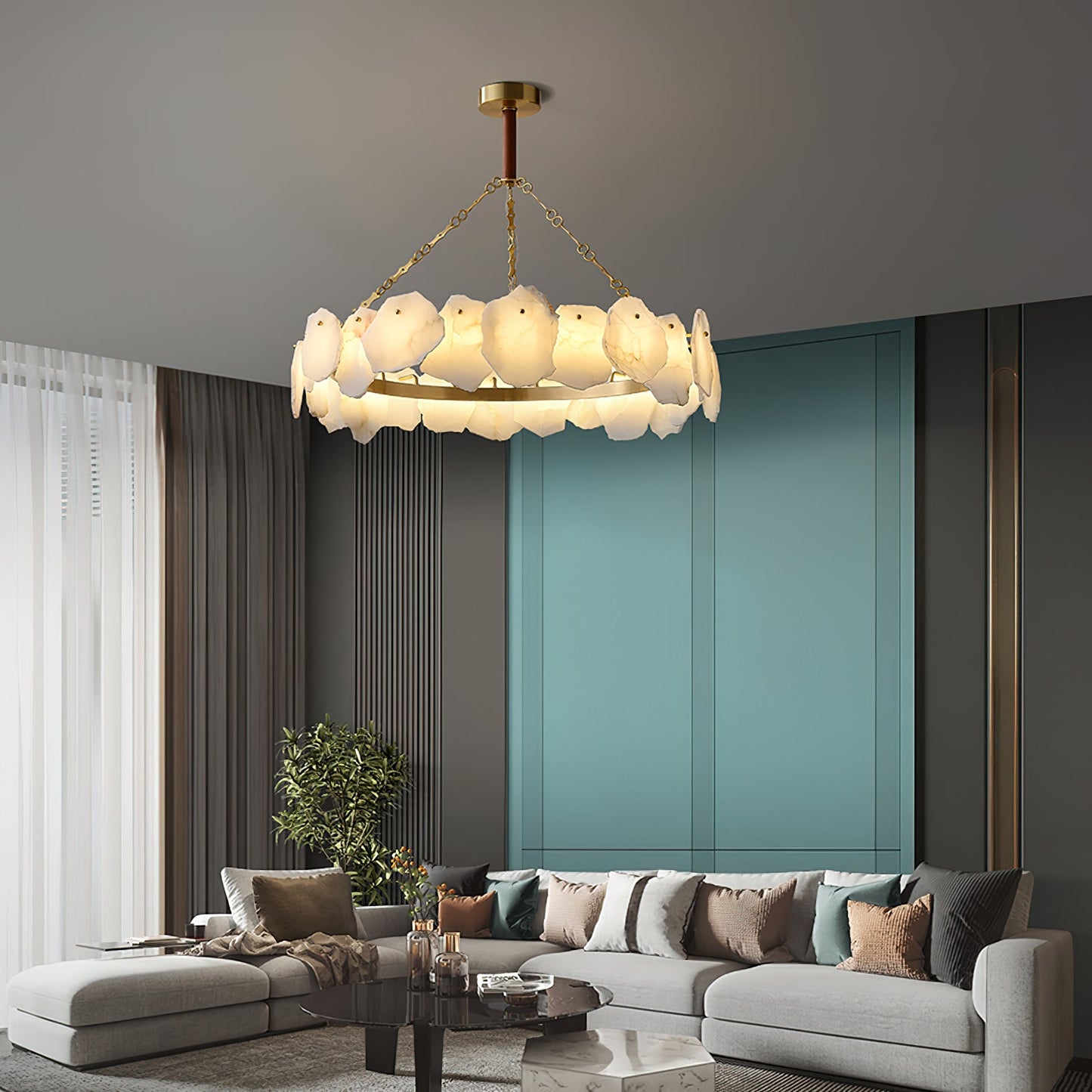 Burton Marble Round Chandelier - Luxury Natural Stone & Brass LED Pendant