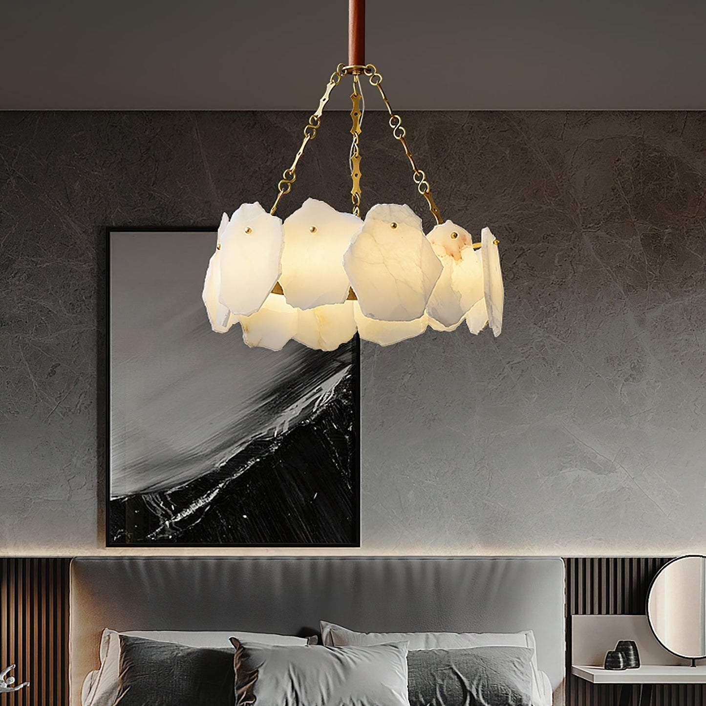 Burton Marble Round Chandelier - Luxury Natural Stone & Brass LED Pendant
