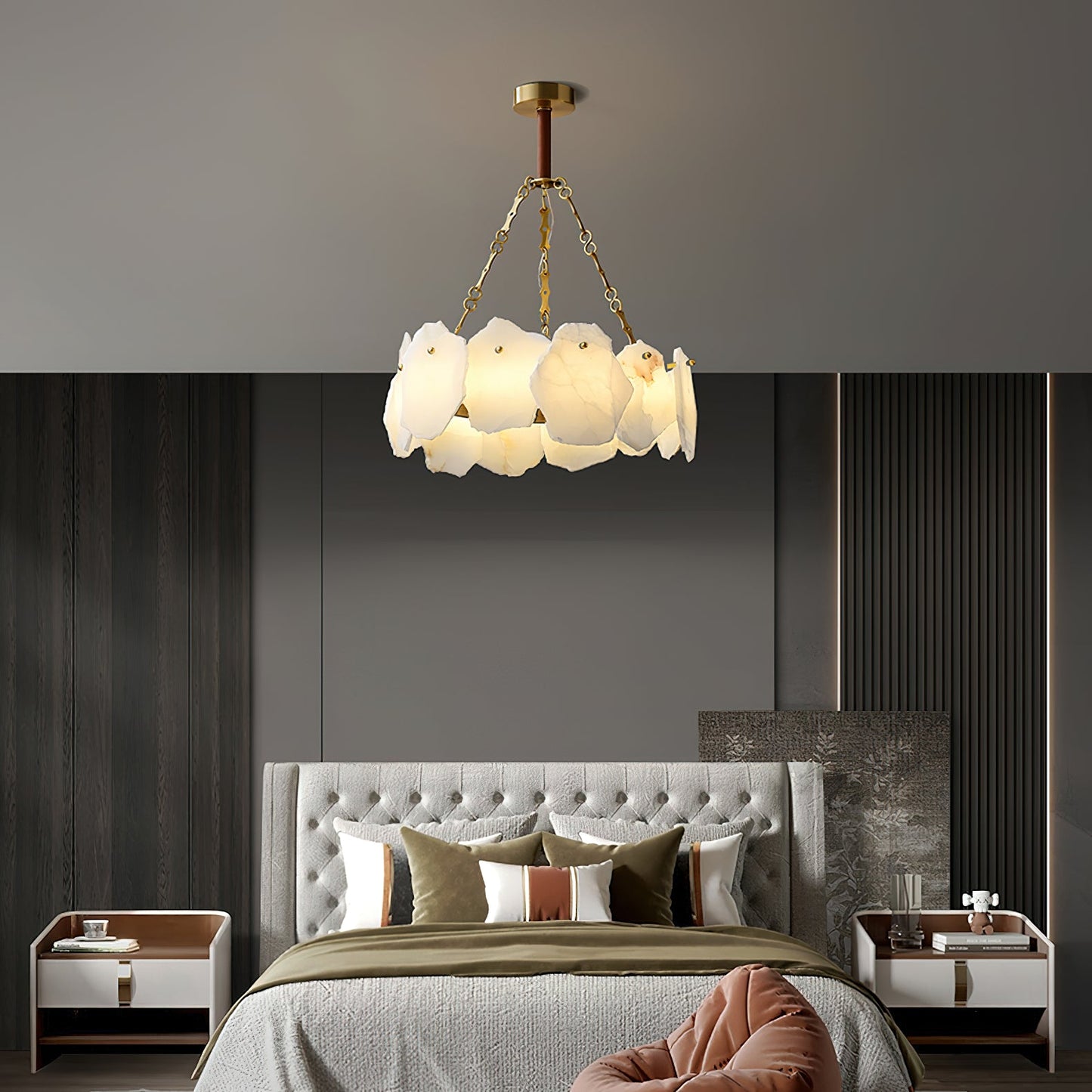 Burton Marble Round Chandelier - Luxury Natural Stone & Brass LED Pendant