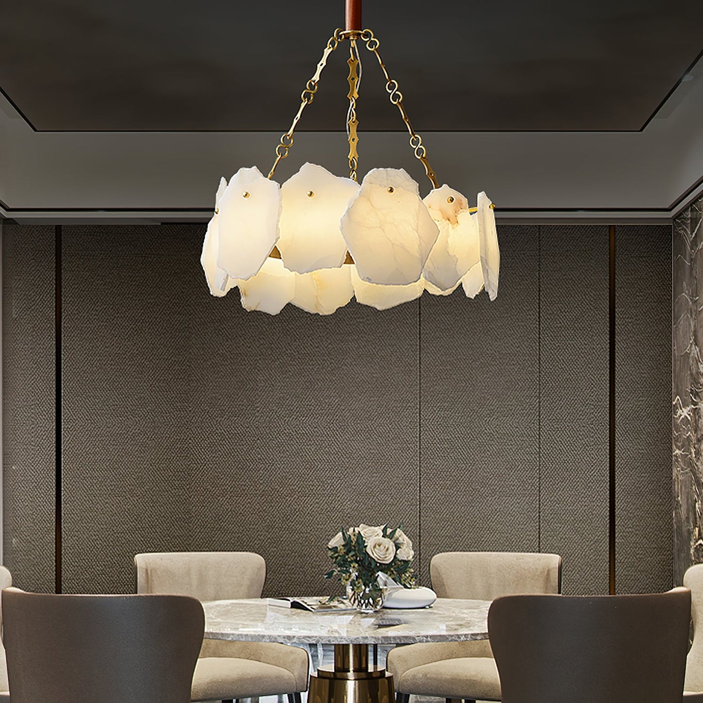Burton Marble Round Chandelier - Luxury Natural Stone & Brass LED Pendant