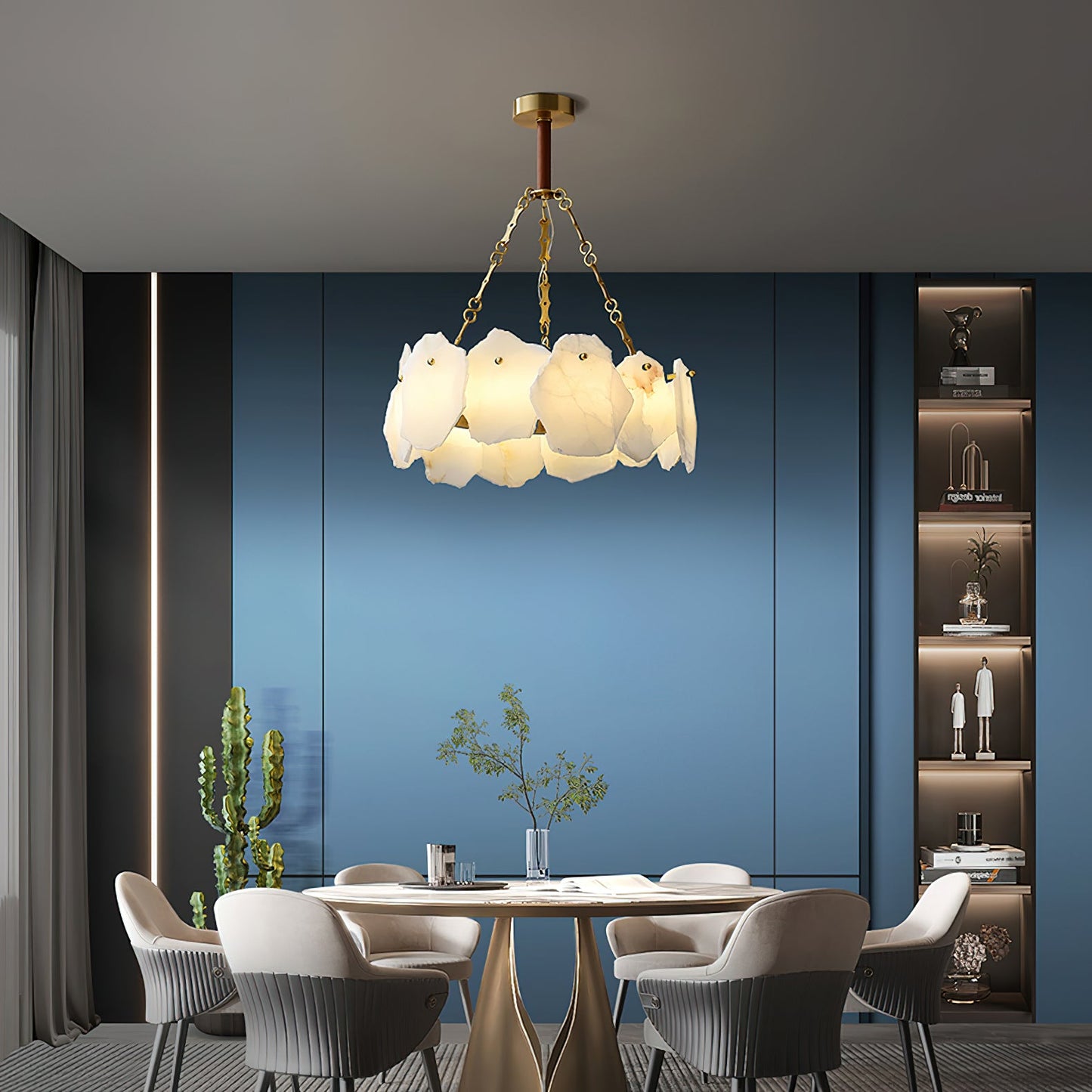 Burton Marble Round Chandelier - Luxury Natural Stone & Brass LED Pendant