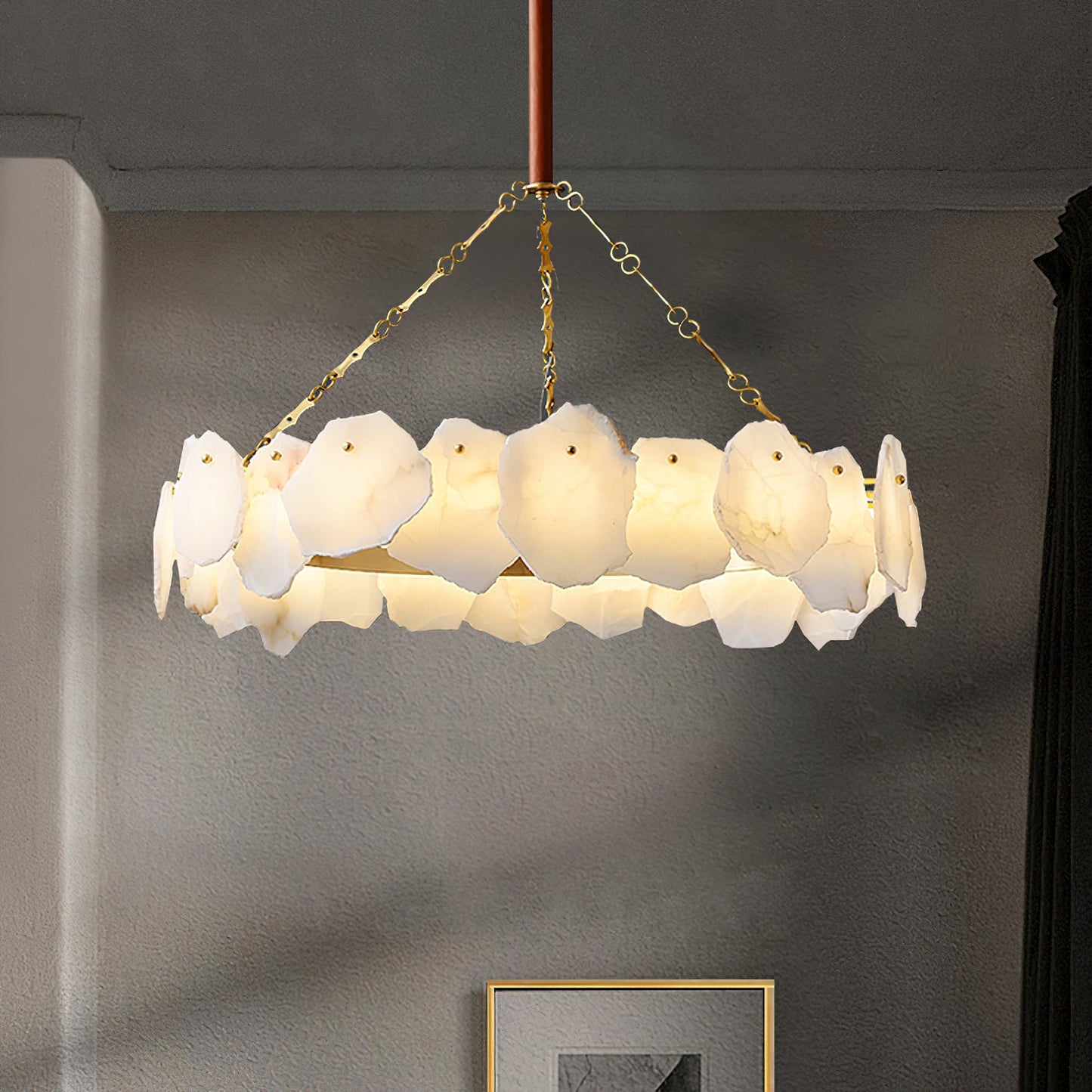 Burton Marble Round Chandelier - Luxury Natural Stone & Brass LED Pendant