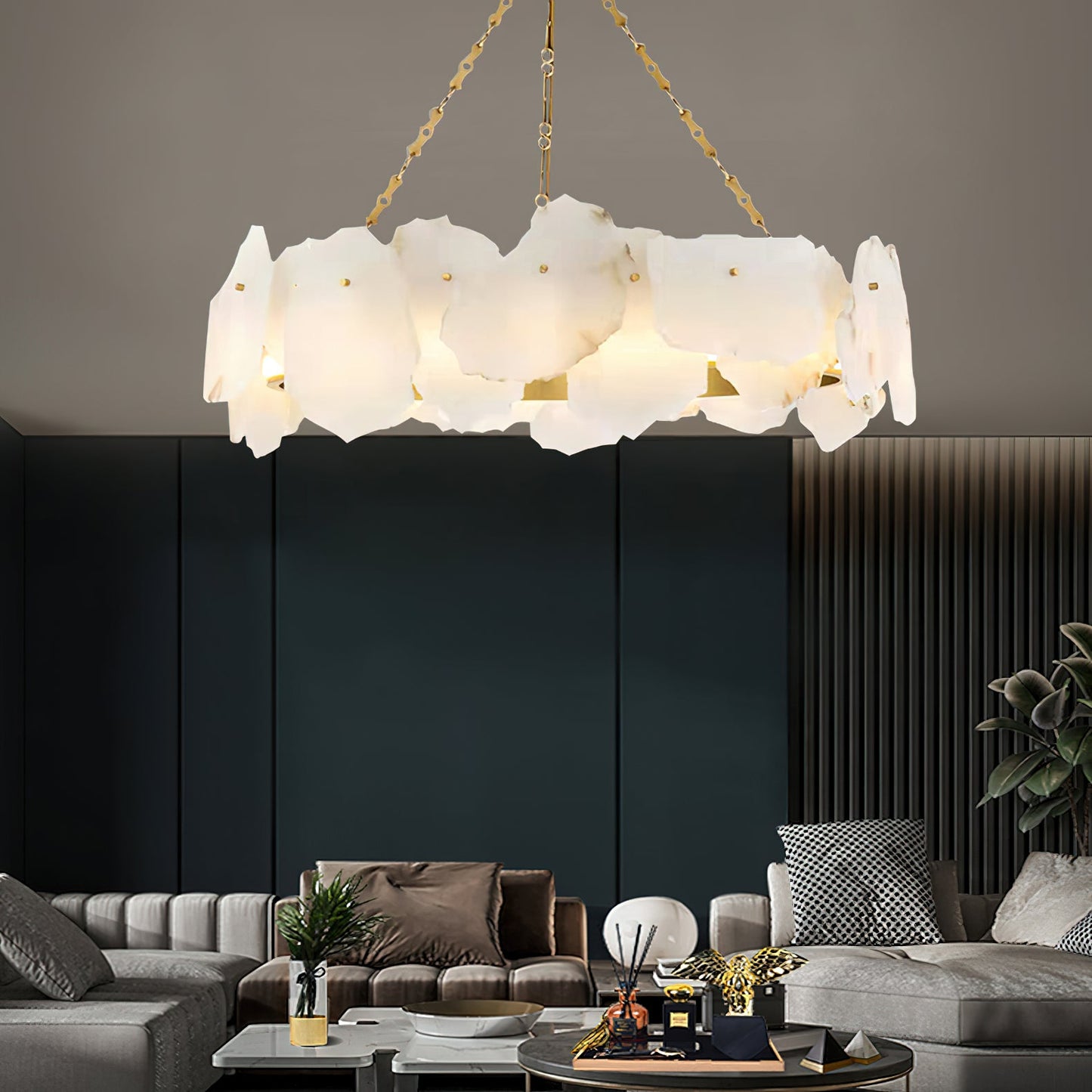 Burton Marble Round Chandelier - Luxury Natural Stone & Brass LED Pendant