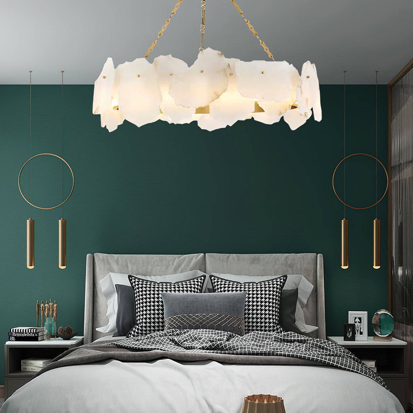 Burton Marble Round Chandelier - Luxury Natural Stone & Brass LED Pendant