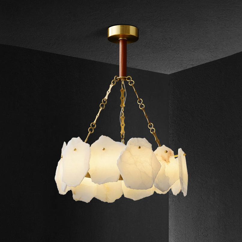 Burton Marble Round Chandelier - Luxury Natural Stone & Brass LED Pendant