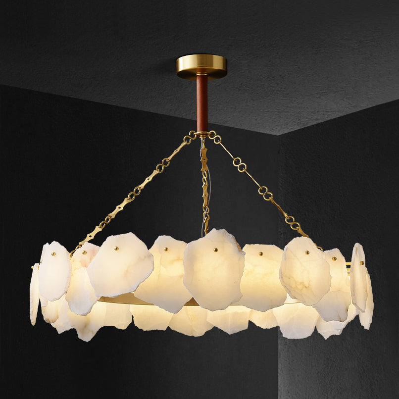 Burton Marble Round Chandelier - Luxury Natural Stone & Brass LED Pendant