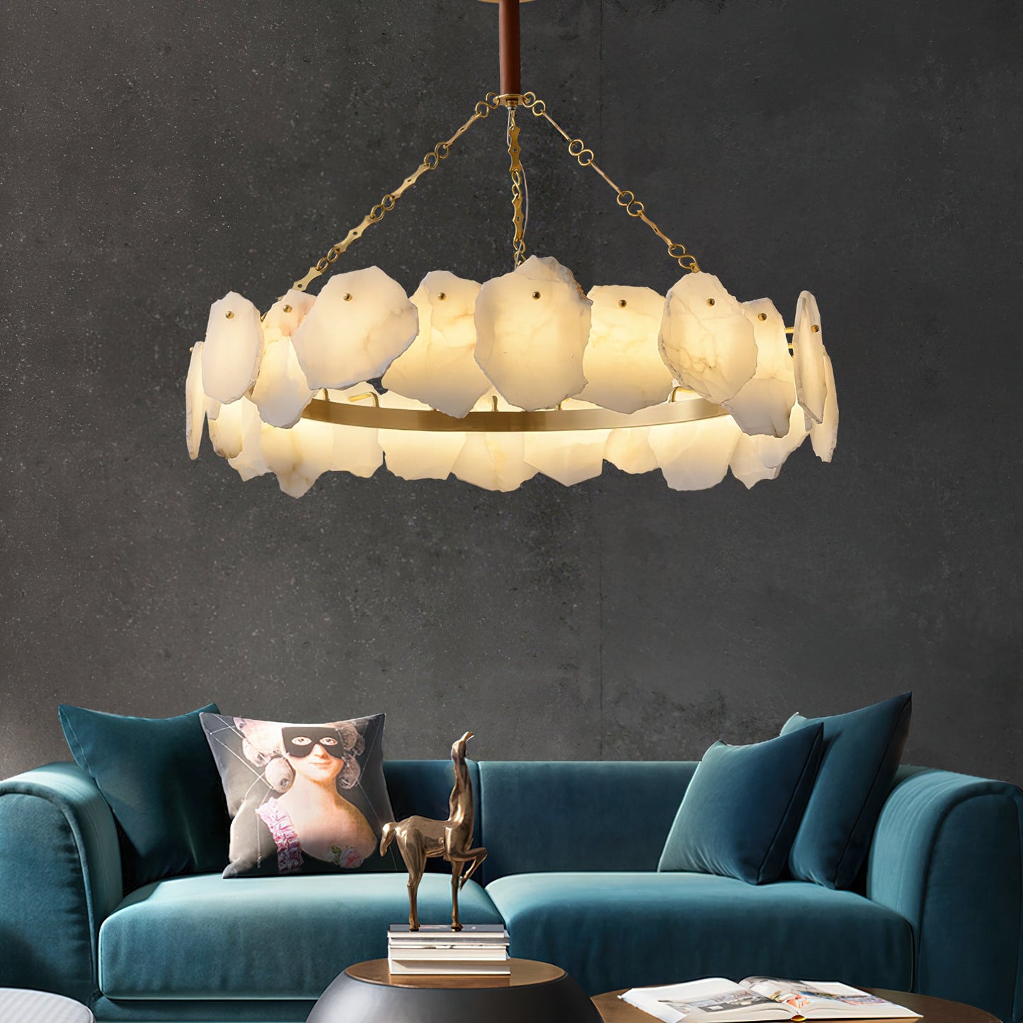 Burton Marble Round Chandelier - Luxury Natural Stone & Brass LED Pendant