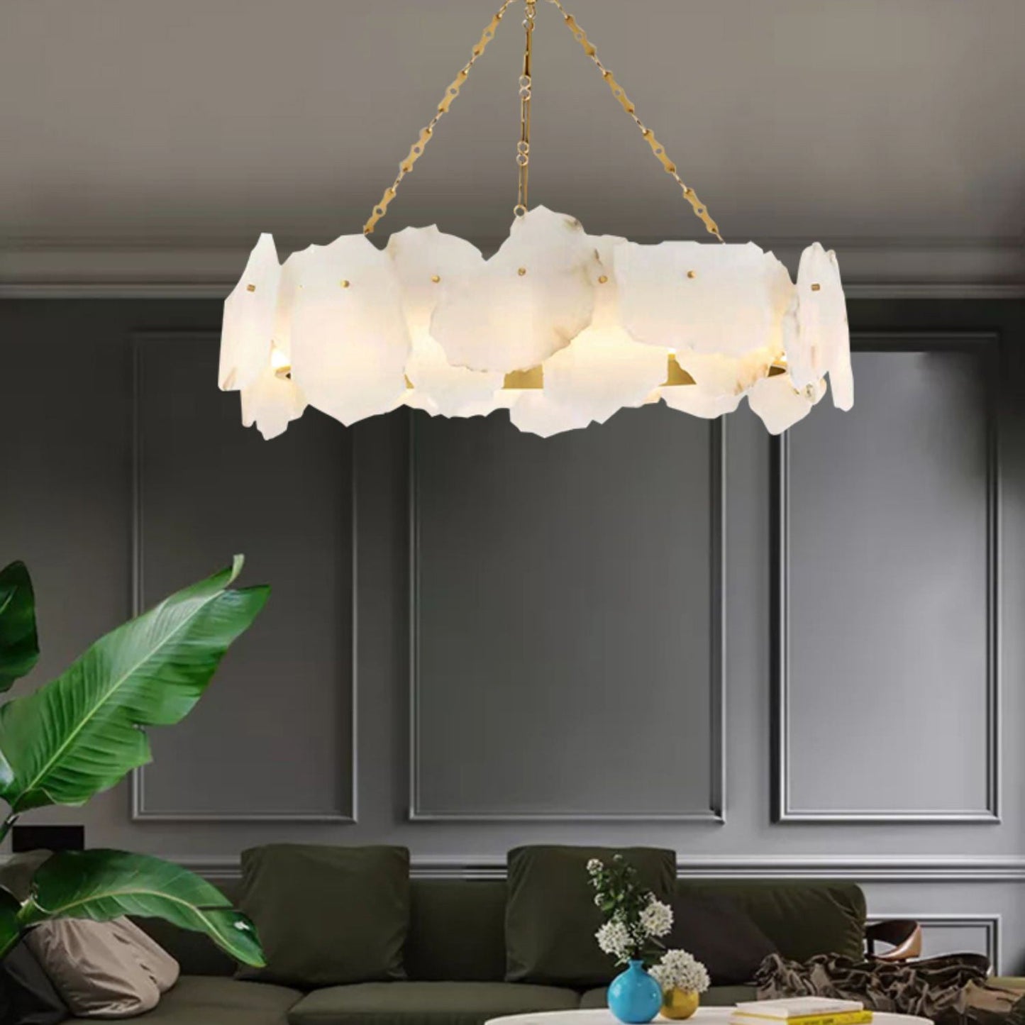Burton Marble Round Chandelier - Luxury Natural Stone & Brass LED Pendant
