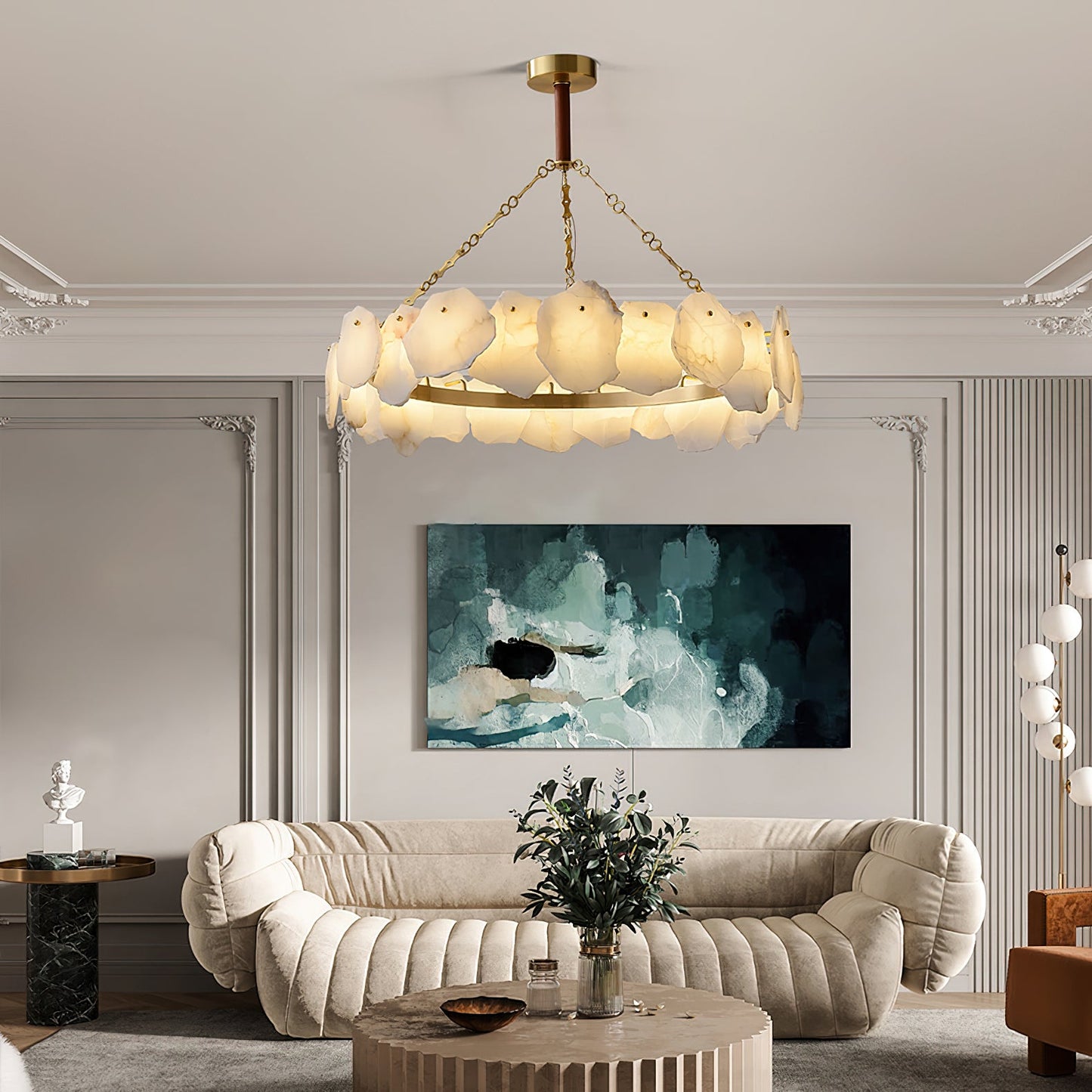 Burton Marble Round Chandelier - Luxury Natural Stone & Brass LED Pendant