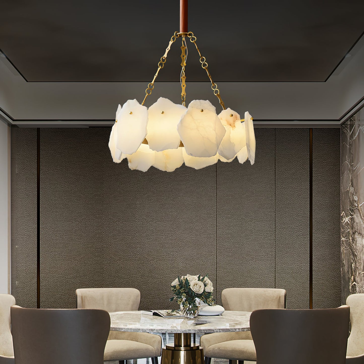 Burton Marble Round Chandelier - Luxury Natural Stone & Brass LED Pendant