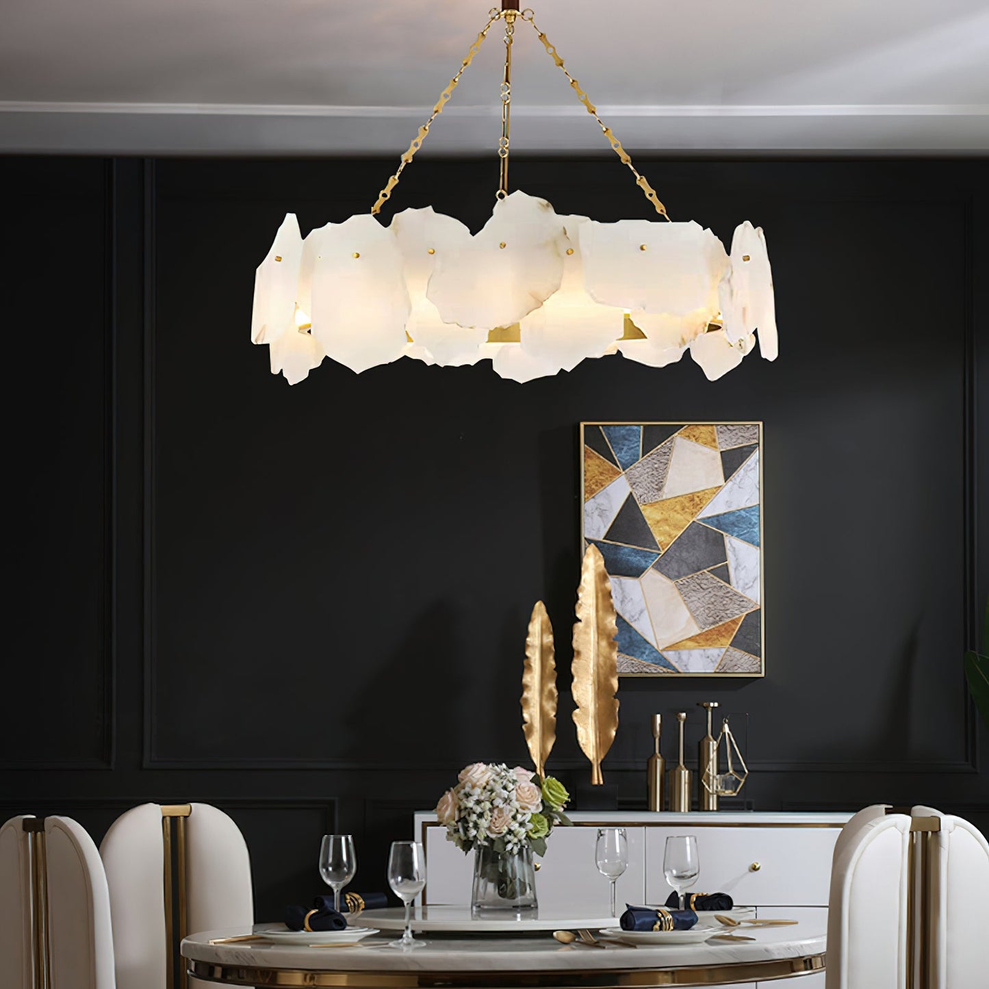 Burton Marble Round Chandelier - Luxury Natural Stone & Brass LED Pendant