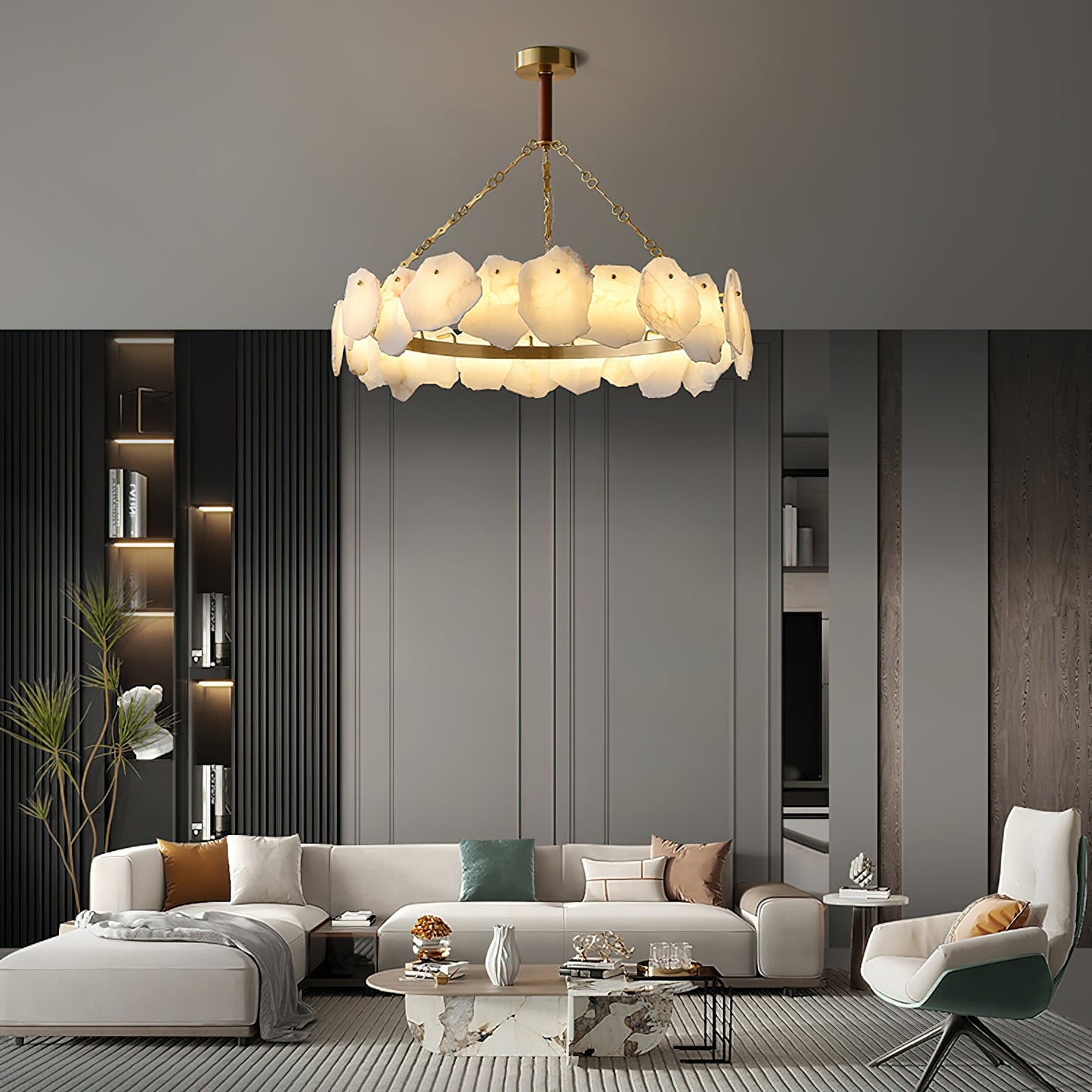 Burton Marble Round Chandelier - Luxury Natural Stone & Brass LED Pendant