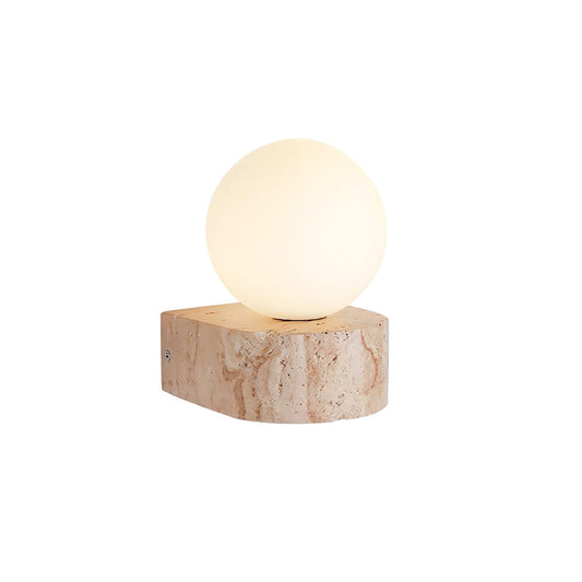 Modern Travertine & Glass Wall Sconce - Minimalist Stone Wall Light