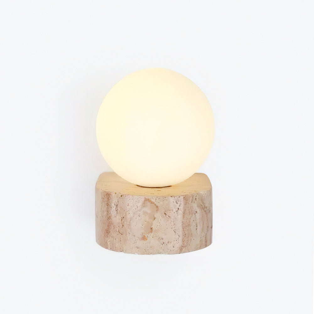 Modern Travertine & Glass Wall Sconce - Minimalist Stone Wall Light