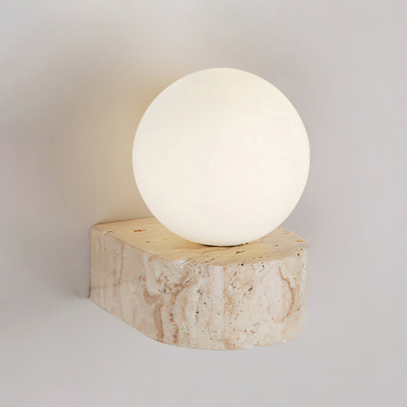Modern Travertine & Glass Wall Sconce - Minimalist Stone Wall Light
