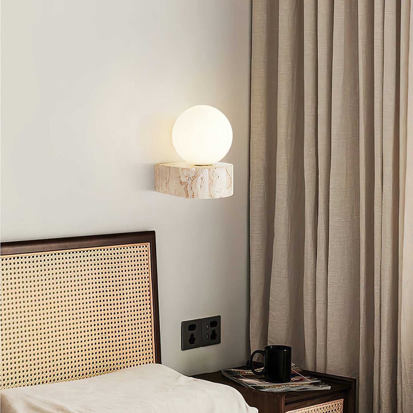 Modern Travertine & Glass Wall Sconce - Minimalist Stone Wall Light