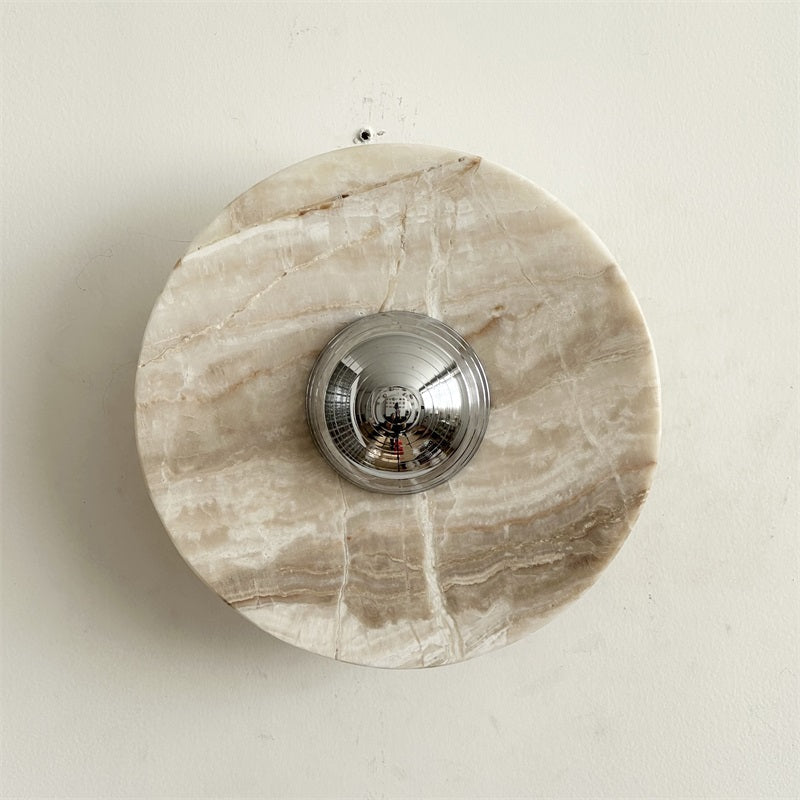 Calacatta Marble Wall Lamp – Minimalist Circular White Marble & Chrome LED Sconce
