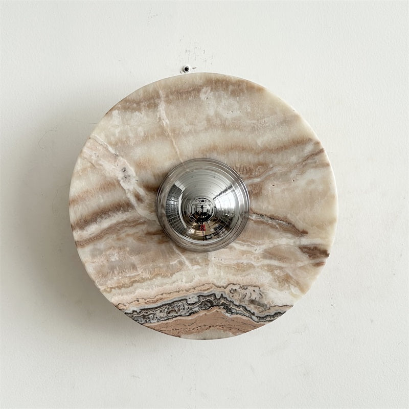 Calacatta Marble Wall Lamp – Minimalist Circular White Marble & Chrome LED Sconce