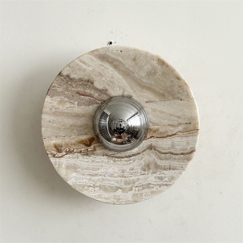Calacatta Marble Wall Lamp – Minimalist Circular White Marble & Chrome LED Sconce