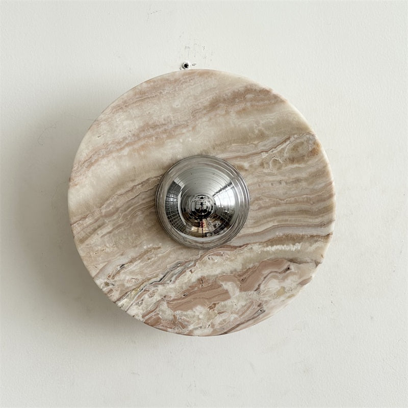 Calacatta Marble Wall Lamp – Minimalist Circular White Marble & Chrome LED Sconce