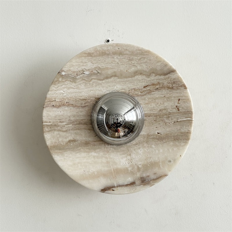 Calacatta Marble Wall Lamp – Minimalist Circular White Marble & Chrome LED Sconce