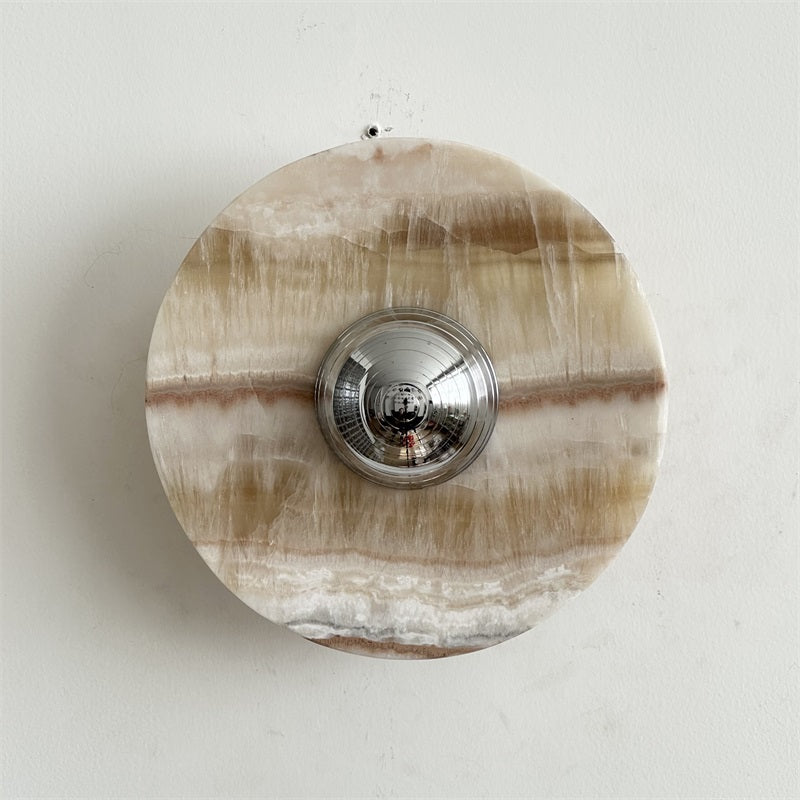 Calacatta Marble Wall Lamp – Minimalist Circular White Marble & Chrome LED Sconce