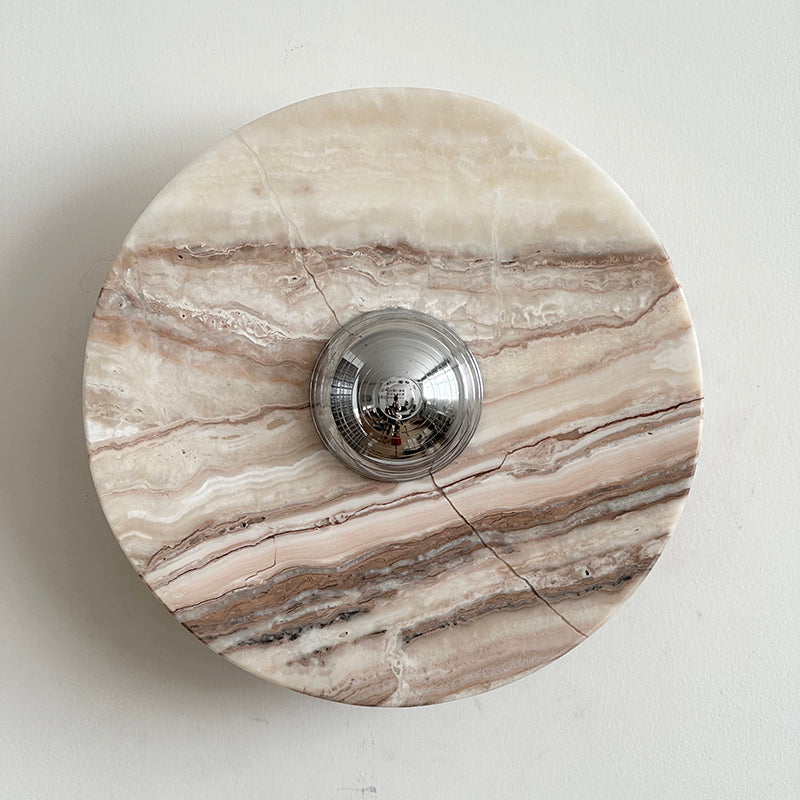 Calacatta Round Marble Wall Sconce – Italian Calacatta Purple Marble & Chrome LED Sconce