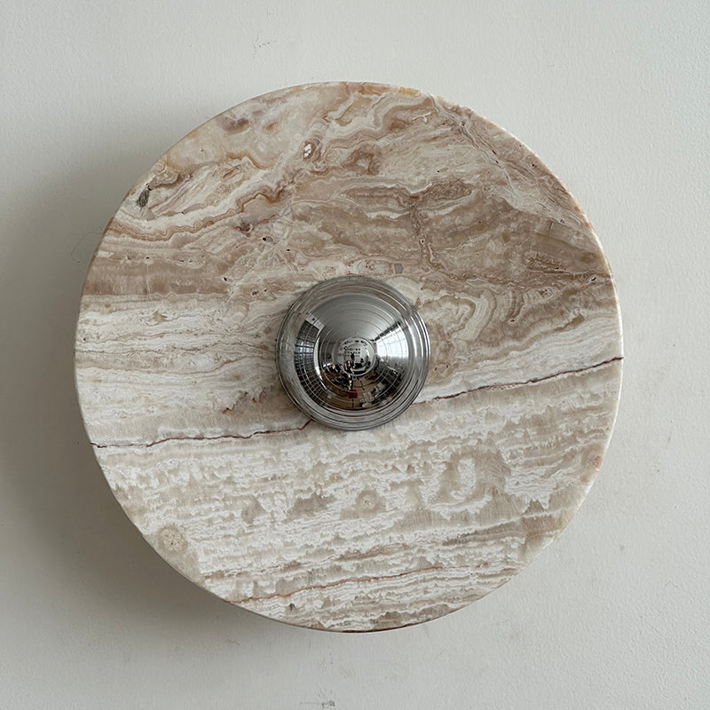 Calacatta Round Marble Wall Sconce – Italian Calacatta Purple Marble & Chrome LED Sconce