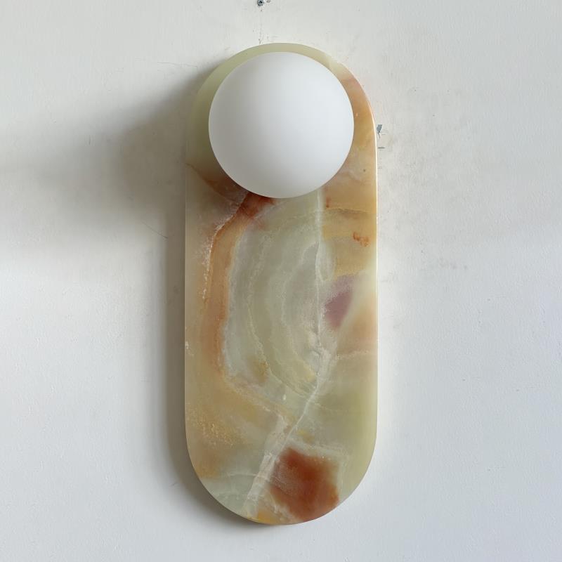 Lucie Oval Wall Lamp - Natural Marble & Glass Mid-Century Sconce