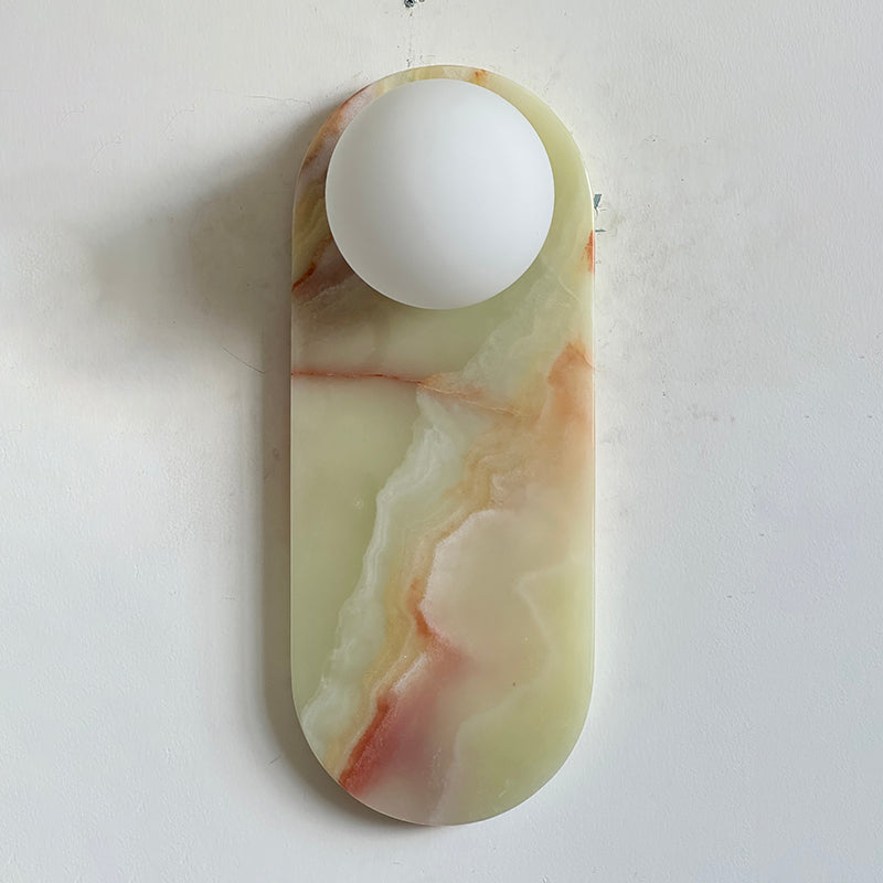 Lucie Oval Wall Lamp - Natural Marble & Glass Mid-Century Sconce