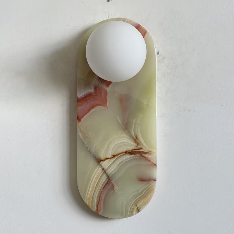 Lucie Oval Wall Lamp - Natural Marble & Glass Mid-Century Sconce