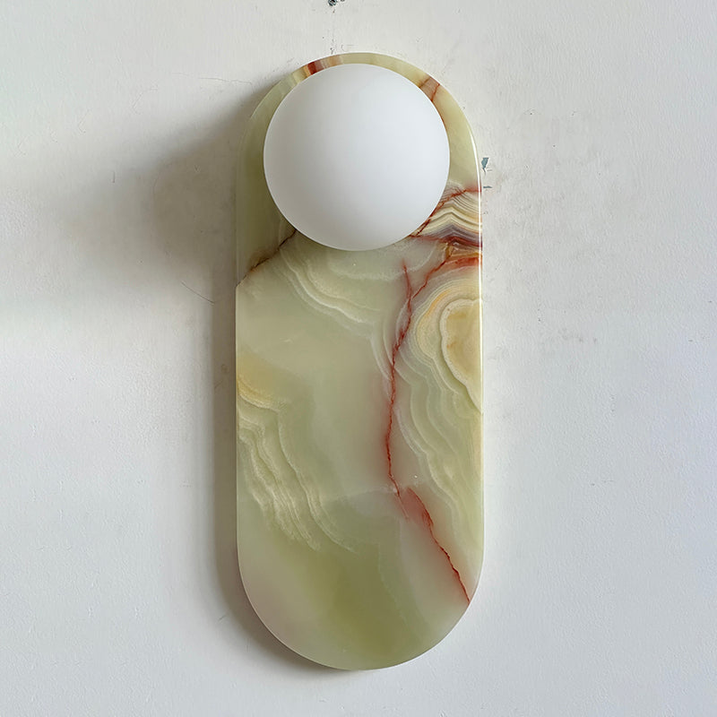 Lucie Oval Wall Lamp - Natural Marble & Glass Mid-Century Sconce
