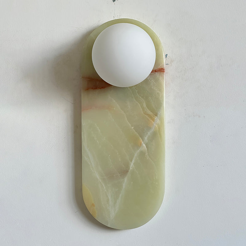 Lucie Oval Wall Lamp - Natural Marble & Glass Mid-Century Sconce