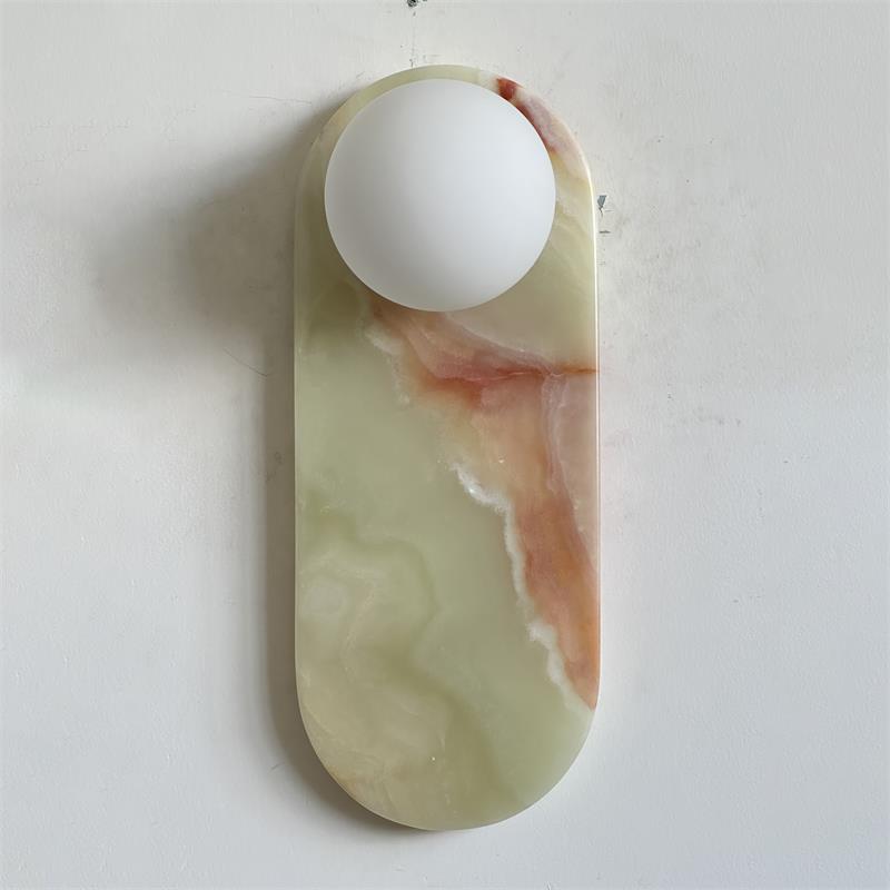 Lucie Oval Wall Lamp - Natural Marble & Glass Mid-Century Sconce