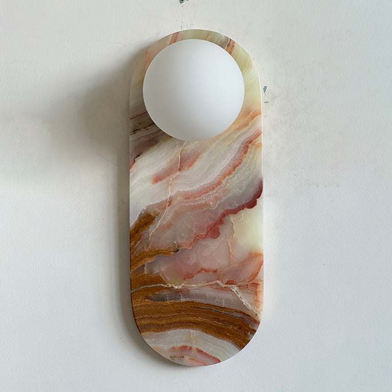 Lucie Oval Wall Lamp - Natural Marble & Glass Mid-Century Sconce