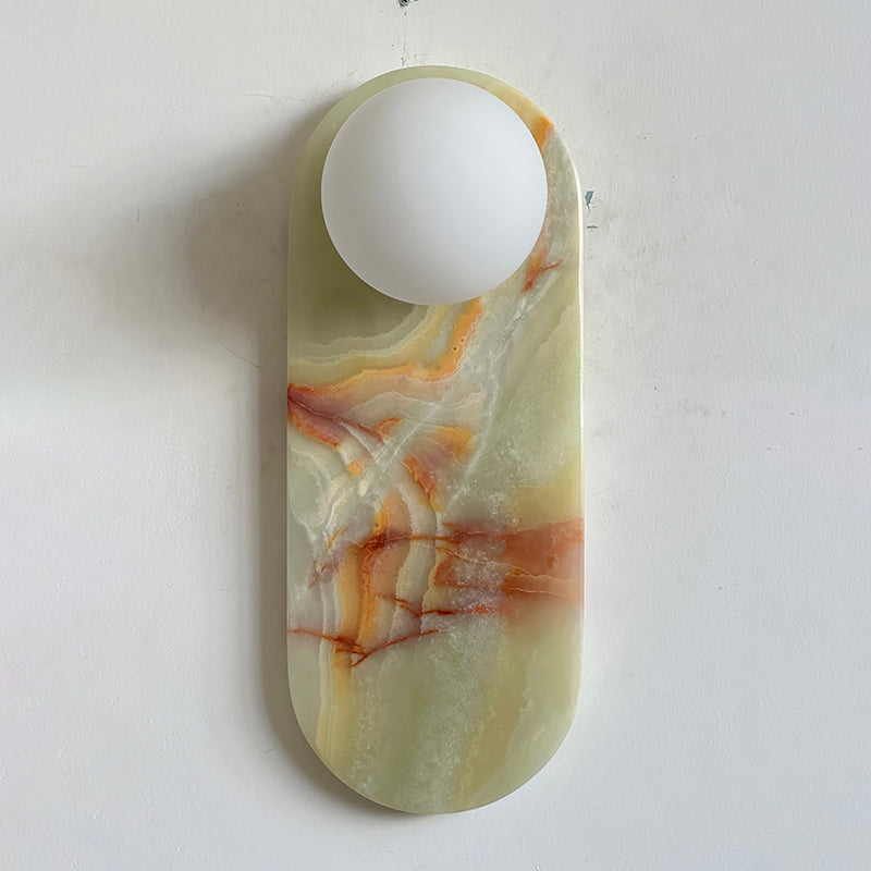 Lucie Oval Wall Lamp - Natural Marble & Glass Mid-Century Sconce