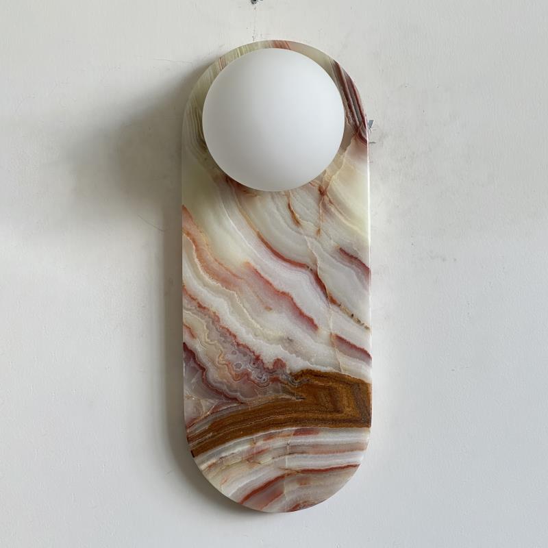 Lucie Oval Wall Lamp - Natural Marble & Glass Mid-Century Sconce