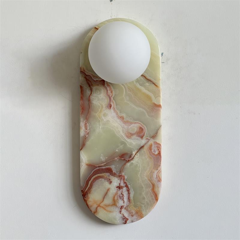 Lucie Oval Wall Lamp - Natural Marble & Glass Mid-Century Sconce