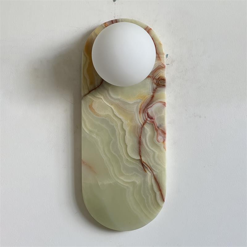 Lucie Oval Wall Lamp - Natural Marble & Glass Mid-Century Sconce